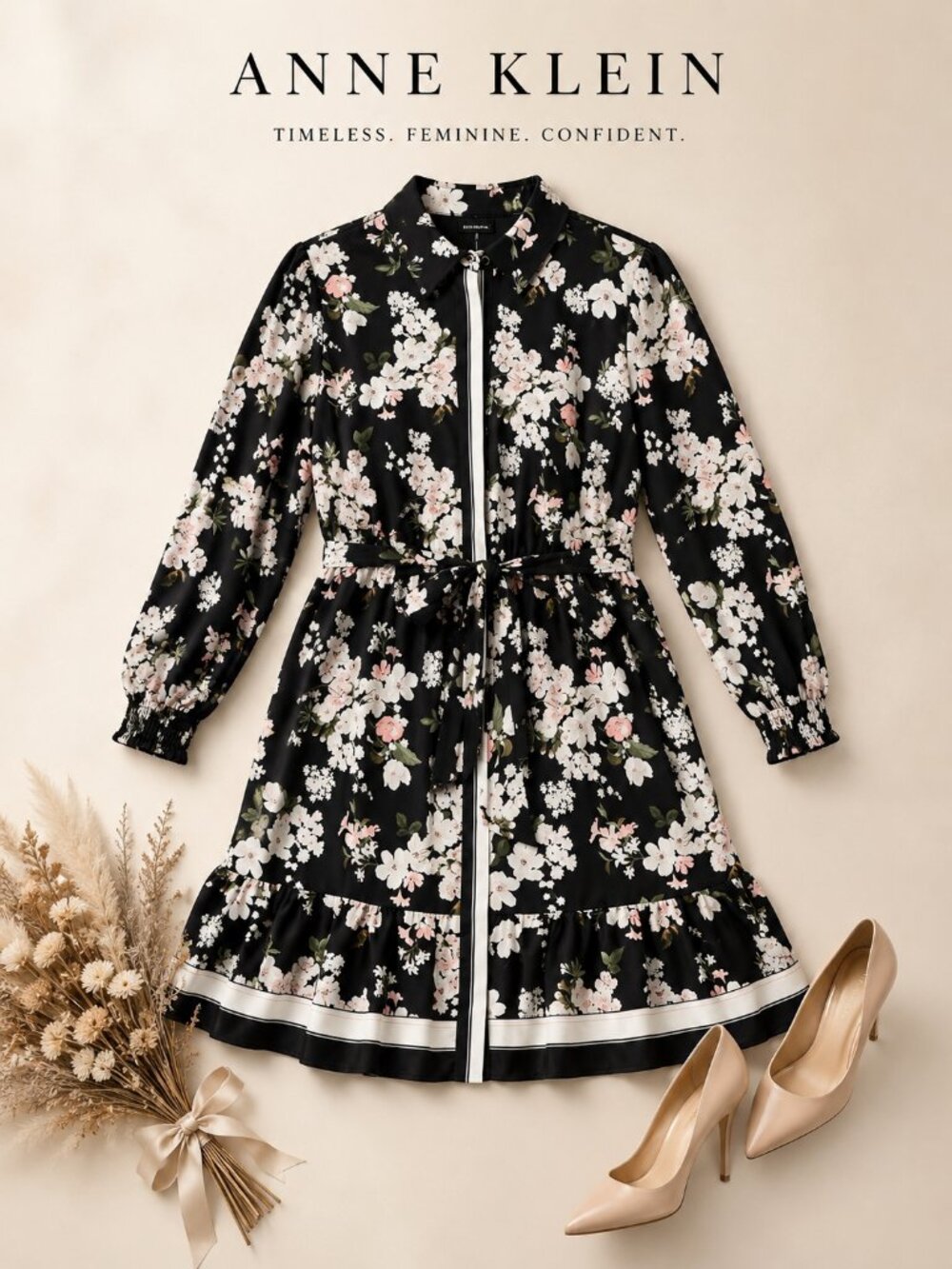 Anne Klein Black Multi Plus Size Floral Button-Front Dress 16W NWT Work Brunch